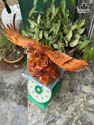 Tượng Đại Bàng Săn Mồi Gỗ Hương Cao 45 Ngang 68 Sâu 33 (cm)