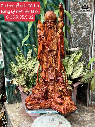 Tượng Ông Thọ Gỗ Sưa Cao 65 Ngang 35 Sâu 32 (cm)