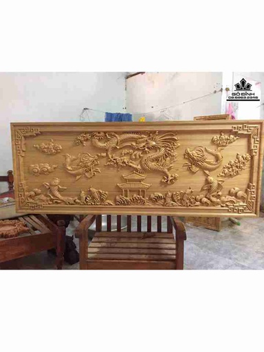 Tranh Cá Chép Hóa Rồng gỗ pơ mu  rộng 60 dài 150 dày 4,5 (cm)