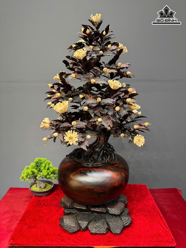 Hoa Phù Dung Gỗ Trắc Cao 95 Ngang 52 Sâu 48 (cm) - Đường Kính Bình 35 (cm)