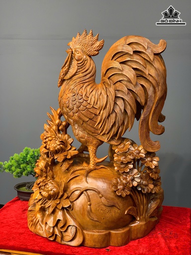 Tượng Gà Trống Gỗ Ngọc Am Cao 69 Ngang 48 Sâu 30 (cm)
