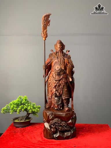 Tượng Quan Công Gỗ Trắc Cao 62 Ngang 22 Sâu 16 (cm) - Cả Đao 79