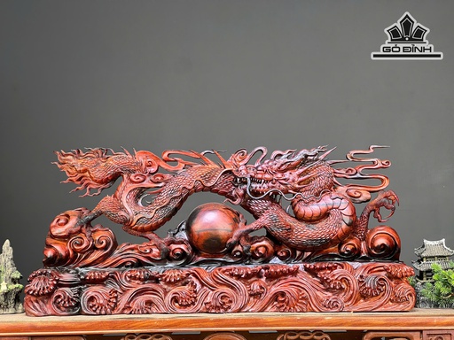 Tượng Rồng ( Nhất Long) Gỗ Hương Cao 37 Ngang 87 Sâu 16 (cm) - Cả Đế 10 ( 80x27x11) - Đế Gỗ Hương