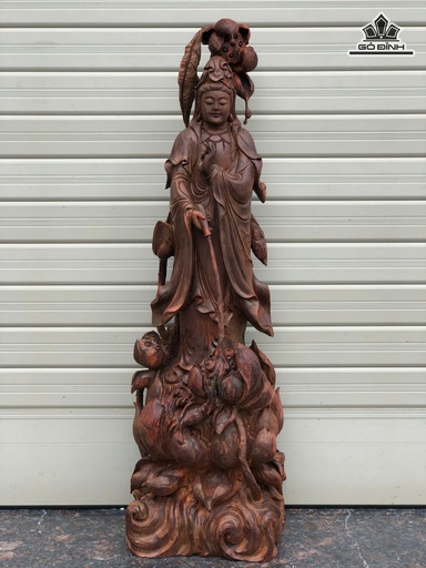 Tượng Phật Bà Quan Âm Gỗ Trắc Cao 61 Ngang 20 Sâu 15 (cm)