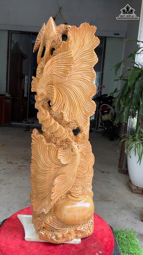 Tượng Cá Xiêm Gỗ Ngọc Am Cao 85 Ngang 30 Sâu 16 (cm)