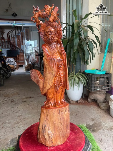 Tượng Đạt Ma Sư Tổ Gỗ Hương Cao 96 Ngang 31 Sâu 26 (cm)
