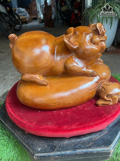 Tượng Heo Gỗ Ngọc Am Cao 23 Ngang 40 Sâu 30 (cm)