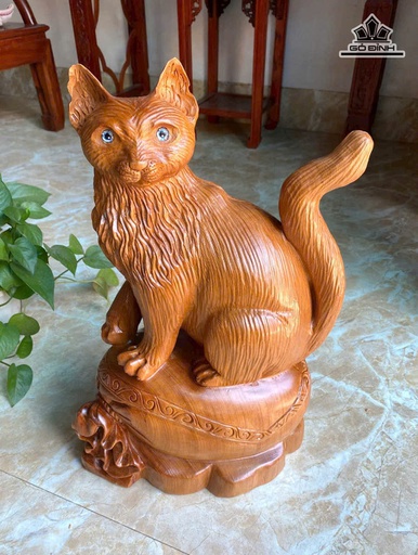 Tượng Mèo Gỗ Ngọc Am Cao 47 Ngang 29 Sâu 22 (cm)