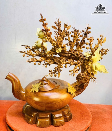 Bình Mai Đào Phú Quý Gỗ Hương Cao 68 Ngang 66 Sâu 38 (cm)