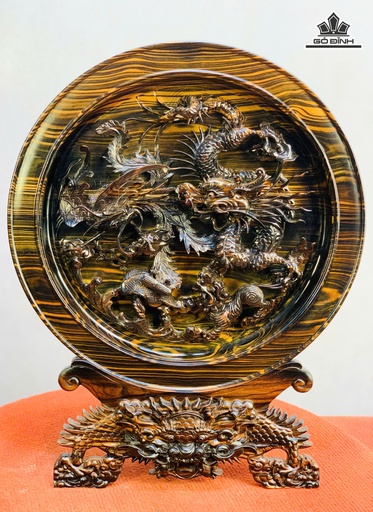 Đĩa Tứ Linh Gỗ Mun Hoa Cao 51 Đường Kính 41 (cm)