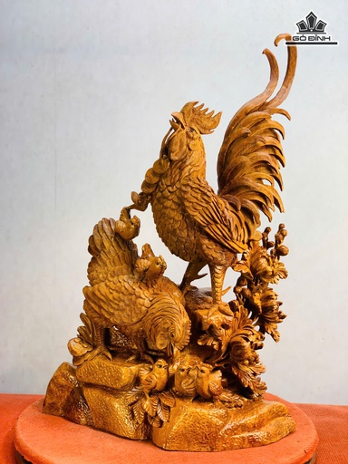 Tượng Gia Đình Gà Sung Túc Gỗ Hương Cao 80 Ngang 52 Sâu 27 (cm)