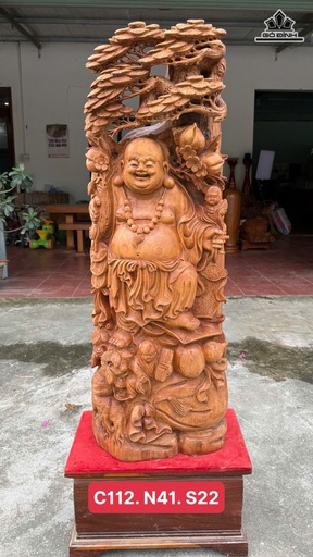 Tượng Phật Di Lặc Nhị Phúc Gỗ Ngọc Am Cao 112 Ngang 41 Sâu 22 (cm)