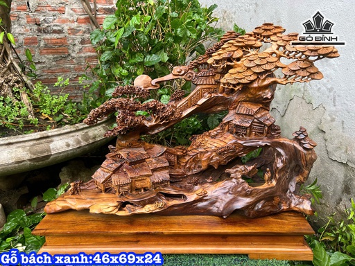 Tượng Tiểu Cảnh Gỗ Bách Xanh Cao 46 Ngang 69 Sâu 24 (cm)