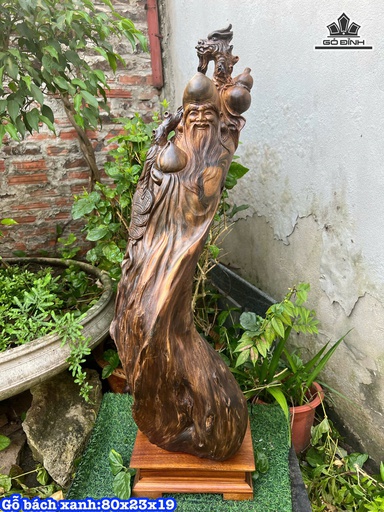 Tượng Ông Thọ Gỗ Bách Xanh Cao 80 Ngang 23 Sâu 19 (cm)