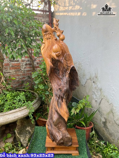 Tượng Ông Thọ Gỗ Bách Xanh Cao 93 Ngang 23 Sâu 23 (cm)