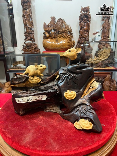 Tượng Chuột Phong Thủy Gỗ Cẩm Cao 26 Ngang 37 Sâu 23 (cm)
