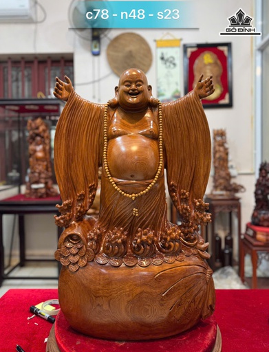 Tượng Phật Di Lặc Nghênh Hỷ Tứ Phương Gỗ Ngọc Am Cao 78 Ngang 46 Sâu 23 (cm)