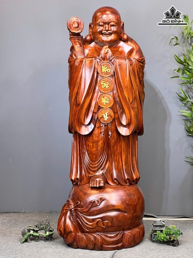 Tượng Di Lặc Chúc Phúc Gỗ Hương Đỏ Cao 158 Ngang 63 Sâu 55 (cm)