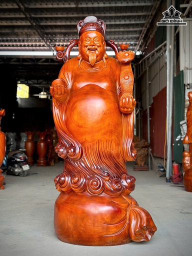 Tượng Thần Tài Gỗ Hương Cao 177 Ngang 77 Sâu 67 (cm)