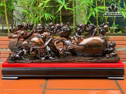 Tượng Phật Di Lặc Ngũ Phúc Gỗ Mun Cao 25 Ngang 68 Sâu 15 (cm)