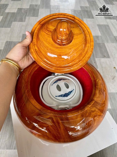 Bình Ủ Trà Gỗ Gõ Đỏ (Cà te) Cao 33 Đường Kính 31,5 (cm) - Đựng Tích 1,5 Lít
