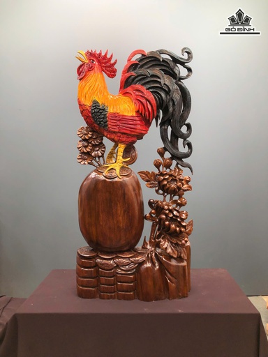 Tượng Gà Trống Gỗ Ngọc Am Cao 92 Ngang 43 Sâu 16 (cm)