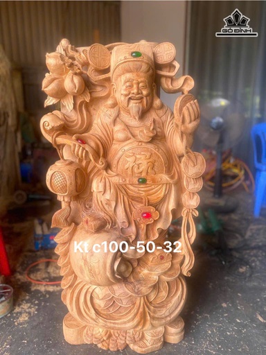 Tượng Thần Tài Gỗ Ngọc Am Cao 100 Ngang 50 Sâu 32 (cm)