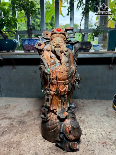 Tượng Thần Tài Gỗ Trắc Cao 40 Ngang 14,5 Sâu 17 (cm)