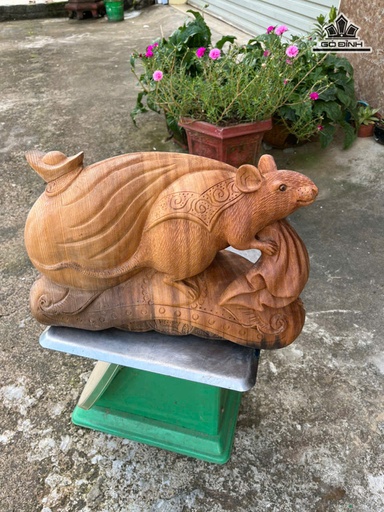 Tượng Chuột Phong Thủy Gỗ Ngọc Am Cao 25 Ngang 41 Sâu 15 (cm)