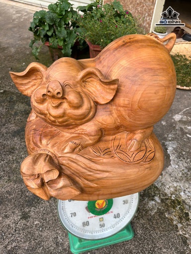 Tượng Heo Gỗ Ngọc Am Cao 31 Ngang 39 Sâu 30 (cm)