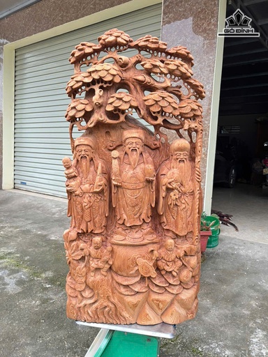 Tượng Phúc Lộc Thọ (Tam Đa) Gỗ Ngọc Am Cao 94 Ngang 45 Sâu 18 (cm)