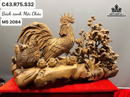 Tượng Gia Đình Gà Gỗ Bách Xanh Cao Cả Kỷ 43 Ngang 75 Sâu 32 (cm) - Kỷ Cao 15
