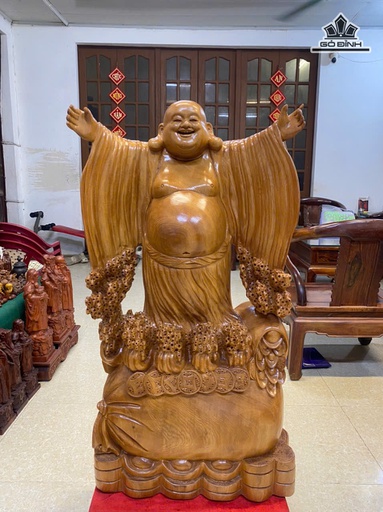 Tượng Phật Di Lặc Nghênh Hỷ Gỗ Ngọc Am Cao 102 Ngang 54 Sâu 26 (cm)