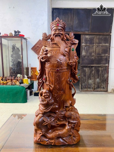 Tượng Thần Tài Gỗ Hương Cao 66 Ngang 26 Sâu 16 (cm)