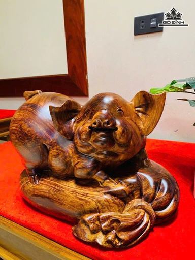 Tượng Heo Gỗ Cẩm Cao 26 Ngang 38 Sâu 26 (cm)