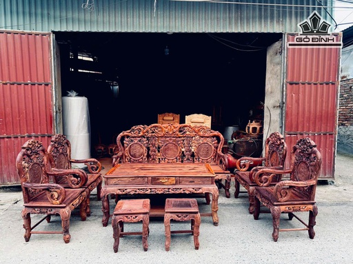 Bộ Trúc Gỗ Cẩm Lai Việt - Bàn Cao 61 Rộng 80 Dài 140 - Ghế Phụ Rộng 60 Sâu 48 - Ghế Dài 191 Sâu 48 - Đôn Mặt Vuông 35 Cao 43 (cm)