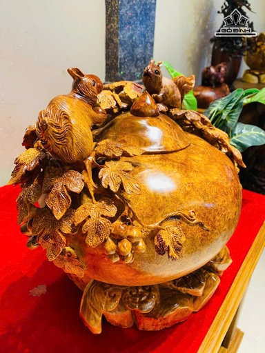 Tượng Nho Sóc Gỗ Nu Hương Cao 36 Ngang 42 Sâu 29 (cm)