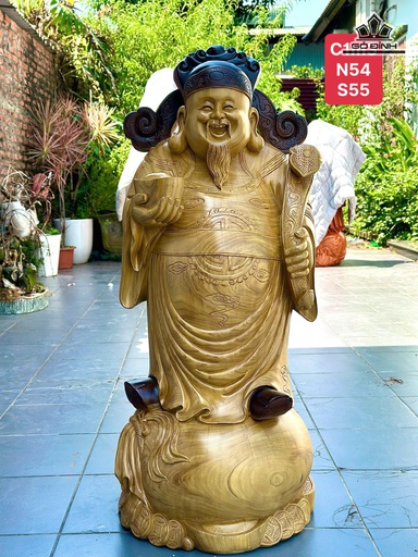 Tượng Thần Tài Gỗ Cẩm Vàng Cao 130 Ngang 54 Sâu 55 (cm)