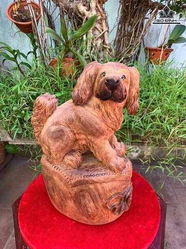 Tượng Chó Gỗ Ngọc Am Cao 38 Ngang 26 Sâu 17 (cm)