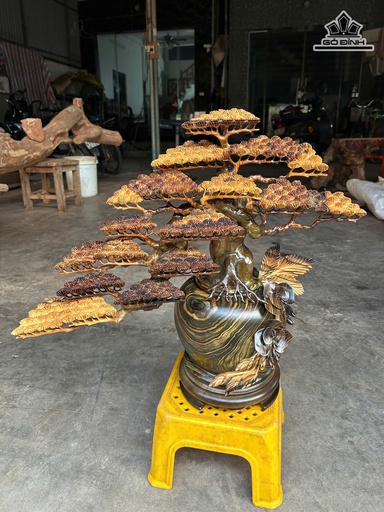Bình Tùng Thác Đổ Gỗ Mun Hoa Cao 48 Ngang 50 Sâu 23 (cm)