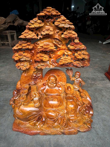 Tượng Phật Di Lặc Tam Phúc Gỗ Hương Cao 63 Ngang 50 Sâu 30 (cm)