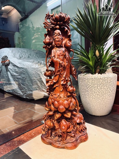 Tượng Phật Bà Quan Âm Gỗ Cẩm Cao 100 Ngang 38 Sâu 28 (cm)