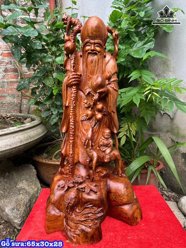 Tượng Ông Thọ Gỗ Sưa Cao 65 Ngang 30 Sâu 28 (cm)