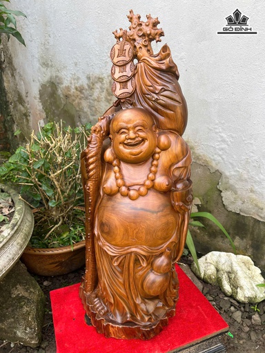 Tượng Phật Di Lặc Gỗ Bách Xanh Cao 89 Ngang 30 Sâu 28 (cm)