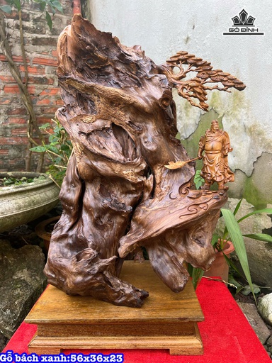 Tượng Quan Công Gỗ Bách Xanh Cao 56 Ngang 36 Sâu 23 (cm)