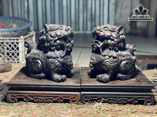 Cặp Nghê Béo Gỗ Trắc Cao 18 Ngang 17 Sâu 11 - Kỷ Cao 7x22x22 (cm)