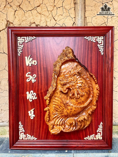 Tranh Cá Chép Hoá Rồng Gỗ Nu Ngọc Am Cao 65 Ngang 55 Sâu 9 (cm)