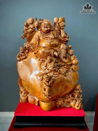 Tượng Phật Di Lặc Ngũ Phúc Gỗ Nu Hương Cao 92 Ngang 61 Sâu 34 (cm)